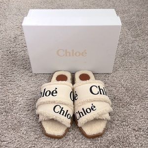 Chloe Woody Shearling Slides